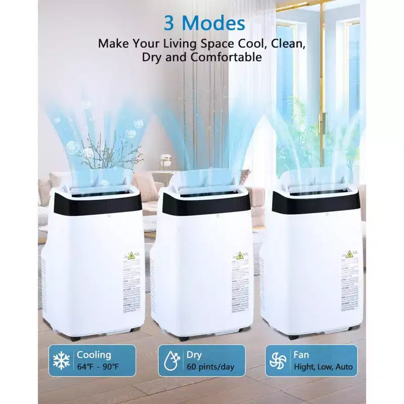 Climatiseur portable 10 000 BTU, Climatiseur de maison avec télécommande pour pièce jusqu'à 42 m², fonctions 3-en-1/minuterie 24h/roulettes