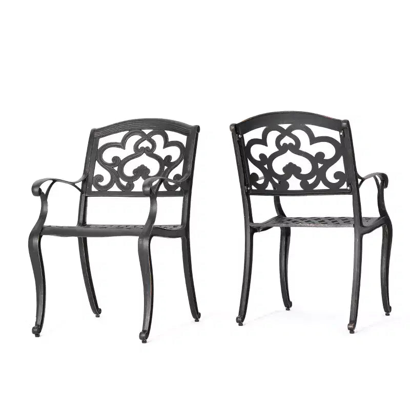 Austin 2pk Cast Aluminum Dining Chairs: Weather-Resistant, Traditional Scroll & Floral - Christopher Knight Home