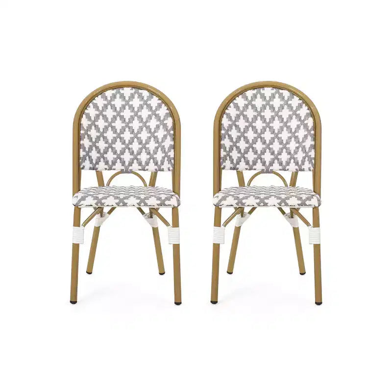 Christopher Knight Home Louna 2pk Outdoor French Cafe Chairs with Bamboo Finish - Gray/White: UV & Water-Resistant, Aluminum Frame