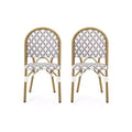 Christopher Knight Home Louna 2pk Outdoor French Cafe Chairs with Bamboo Finish - Gray/White: UV & Water-Resistant, Aluminum Frame