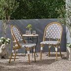 Christopher Knight Home Louna, lot de 2 chaises de café à la française d'extérieur avec finition bambou - Gris/Blanc : Résistant aux UV et à l'eau, cadre en aluminium