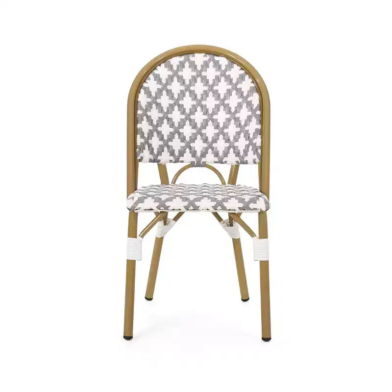 Christopher Knight Home Louna, lot de 2 chaises de café à la française d'extérieur avec finition bambou - Gris/Blanc : Résistant aux UV et à l'eau, cadre en aluminium