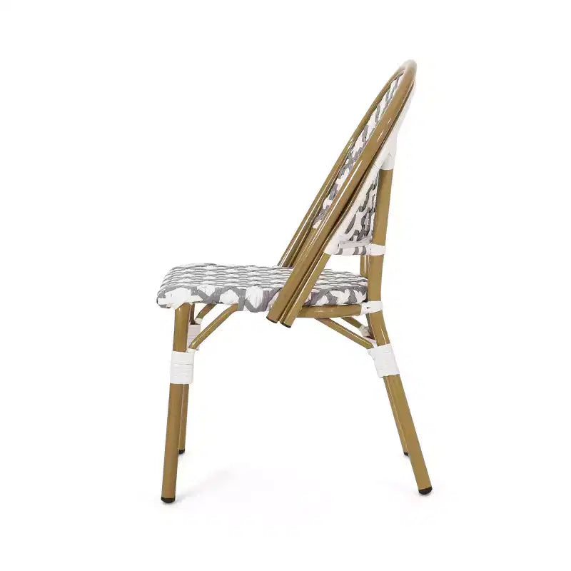 Christopher Knight Home Louna, lot de 2 chaises de café à la française d'extérieur avec finition bambou - Gris/Blanc : Résistant aux UV et à l'eau, cadre en aluminium