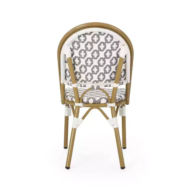 Christopher Knight Home Louna, lot de 2 chaises de café à la française d'extérieur avec finition bambou - Gris/Blanc : Résistant aux UV et à l'eau, cadre en aluminium