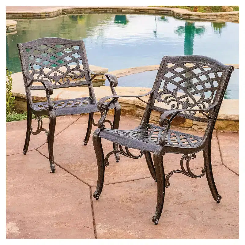 Sarasota Set di 2 sedie da patio in alluminio pressofuso – Bronzo martellato – Christopher Knight Home: Mobili da esterno, Resistente alle intemperie