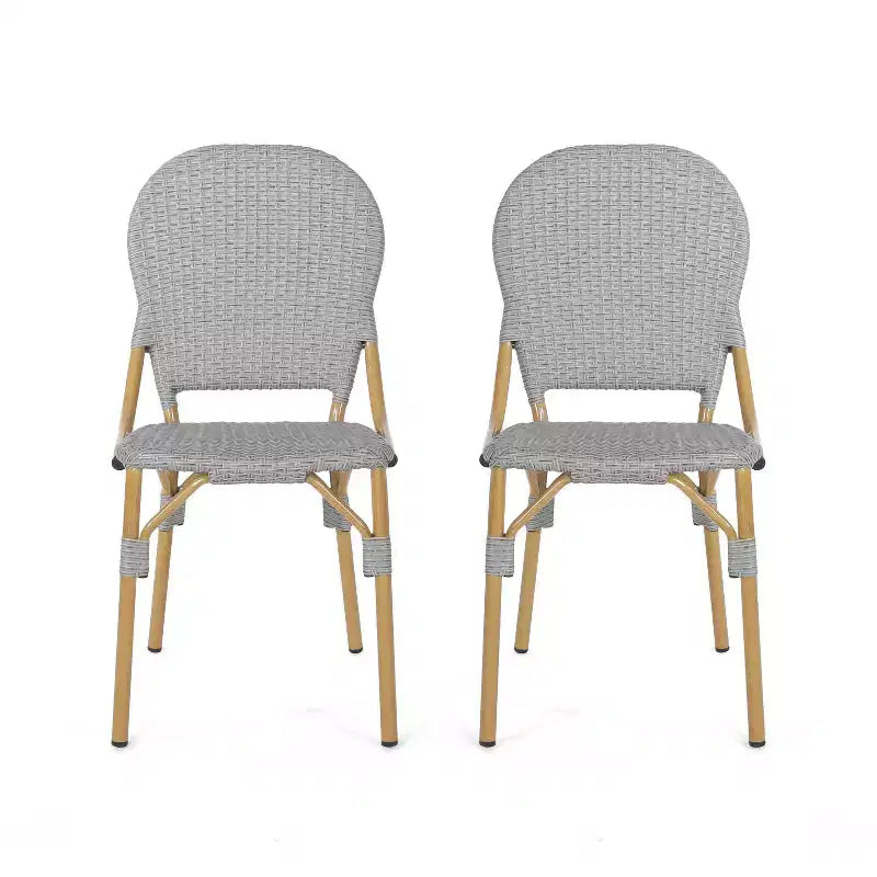 Christopher Knight Home Arthur 2pk Outdoor Aluminum French Cafe Chairs - Gray/Bamboo