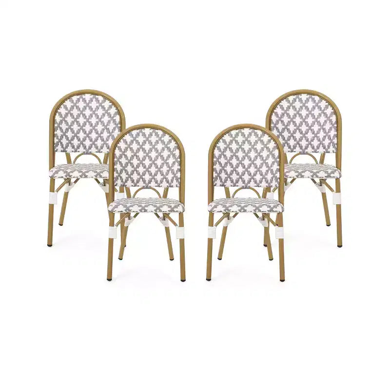 Christopher Knight Home Louna 4pk Outdoor French Cafe Chairs - Gray/White/Bamboo