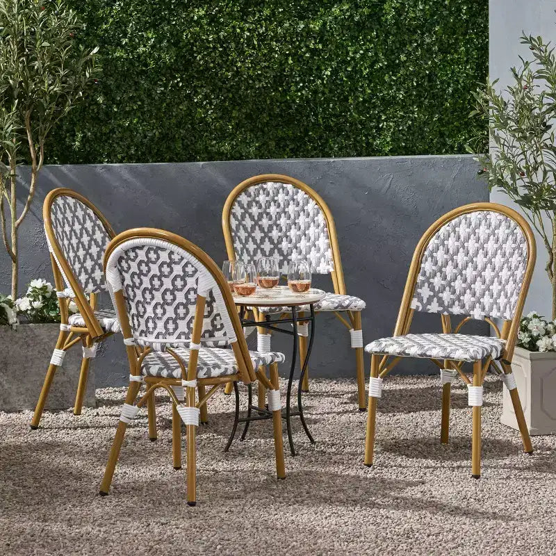 Christopher Knight Home Louna sedie da esterno in stile bistrot francese (confezione da 4) - Grigio/Bianco/Bamboo