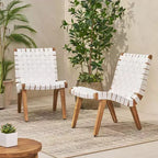 Charlotter, Set da 2 sedie a sdraio per esterni con intreccio in corda - Bianco/Teak - Christopher Knight Home: Mobili da giardino resistenti ai raggi UV e all'acqua