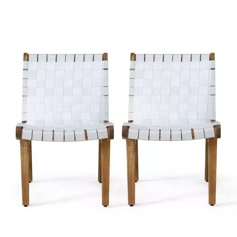 Charlotter, Set da 2 sedie a sdraio per esterni con intreccio in corda - Bianco/Teak - Christopher Knight Home: Mobili da giardino resistenti ai raggi UV e all'acqua