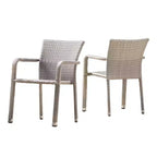 Dover 2pk Wicker Armed Stacking Chairs - Chateau Gray - Christopher Knight Home: Weather-Resistant Aluminum Frame