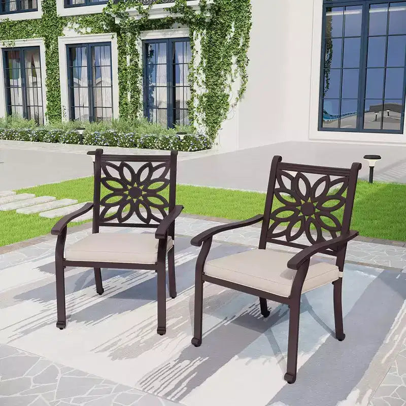 2pk Outdoor Cast Aluminum Extra Wide Dining Chairs with Armrests - Captiva Designs: Patio Seating, Weather-Resistant