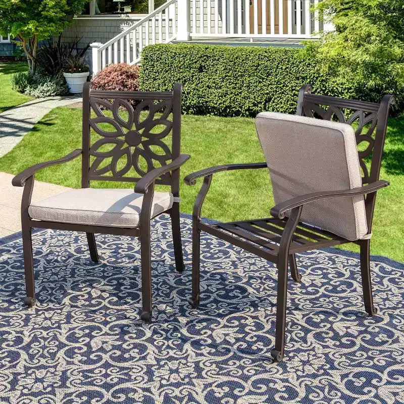 2 sedie da pranzo extra larghe da esterno in alluminio pressofuso con braccioli - Captiva Designs: Sedie da patio, resistenti alle intemperie