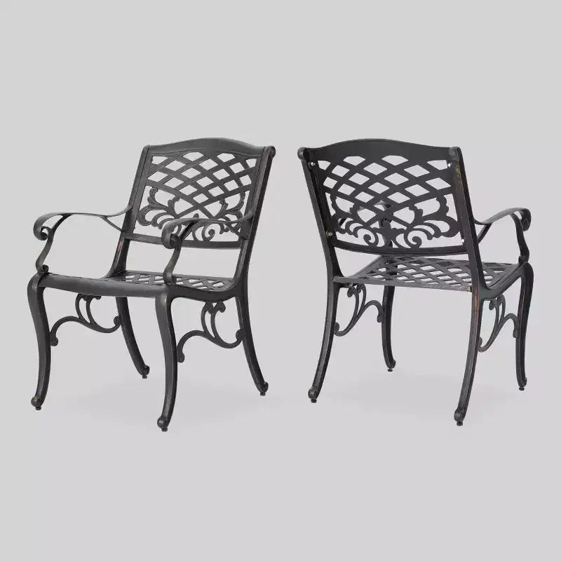 Sarasota 2pk Cast Aluminum Patio Dining Chair - Copper - Christopher Knight Home: Weather-Resistant, Traditional Style Outdoor Seating