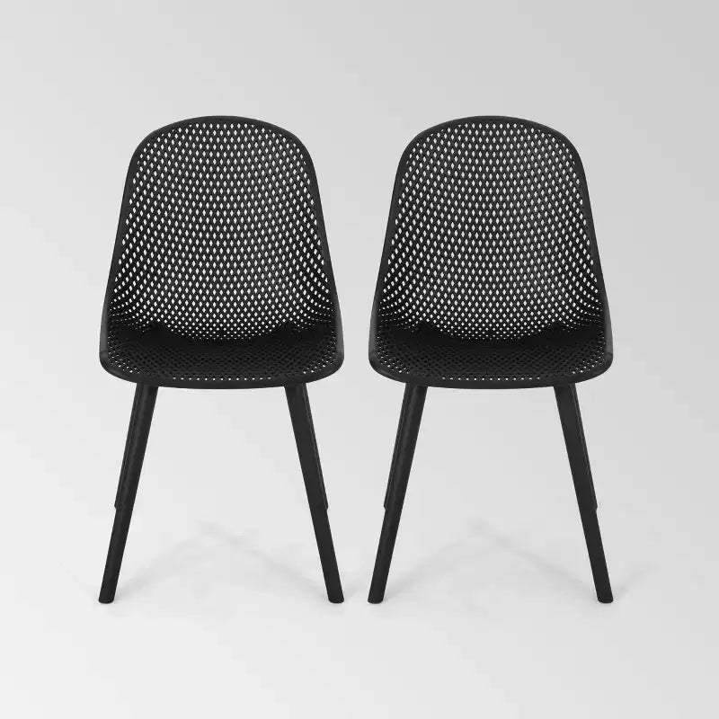 Posey 2pk Resin Modern Dining Chairs - Black - Christopher Knight Home: Weather-Resistant, Armless Patio Seating