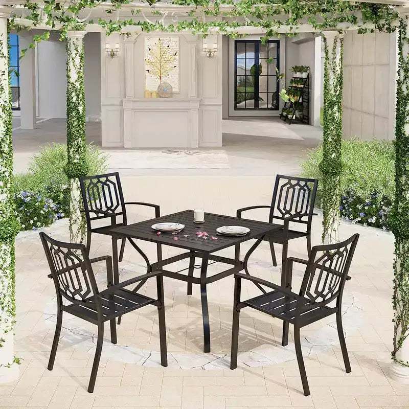 2 sedie da esterno impilabili in metallo - Captiva Designs: Acciaio nero resistente alle intemperie