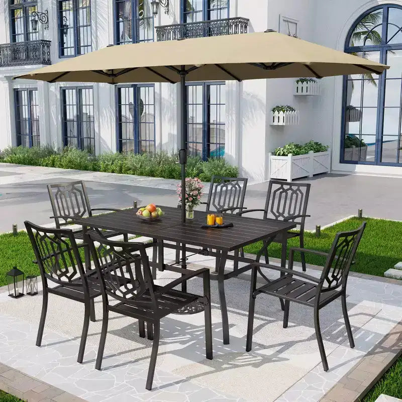 2 sedie da esterno impilabili in metallo - Captiva Designs: Acciaio nero resistente alle intemperie