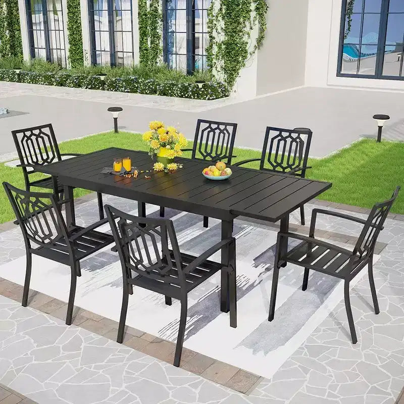 2 sedie da esterno impilabili in metallo - Captiva Designs: Acciaio nero resistente alle intemperie