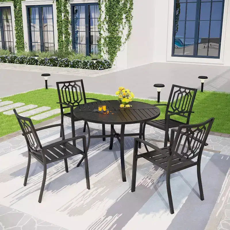 2 sedie da esterno impilabili in metallo - Captiva Designs: Acciaio nero resistente alle intemperie