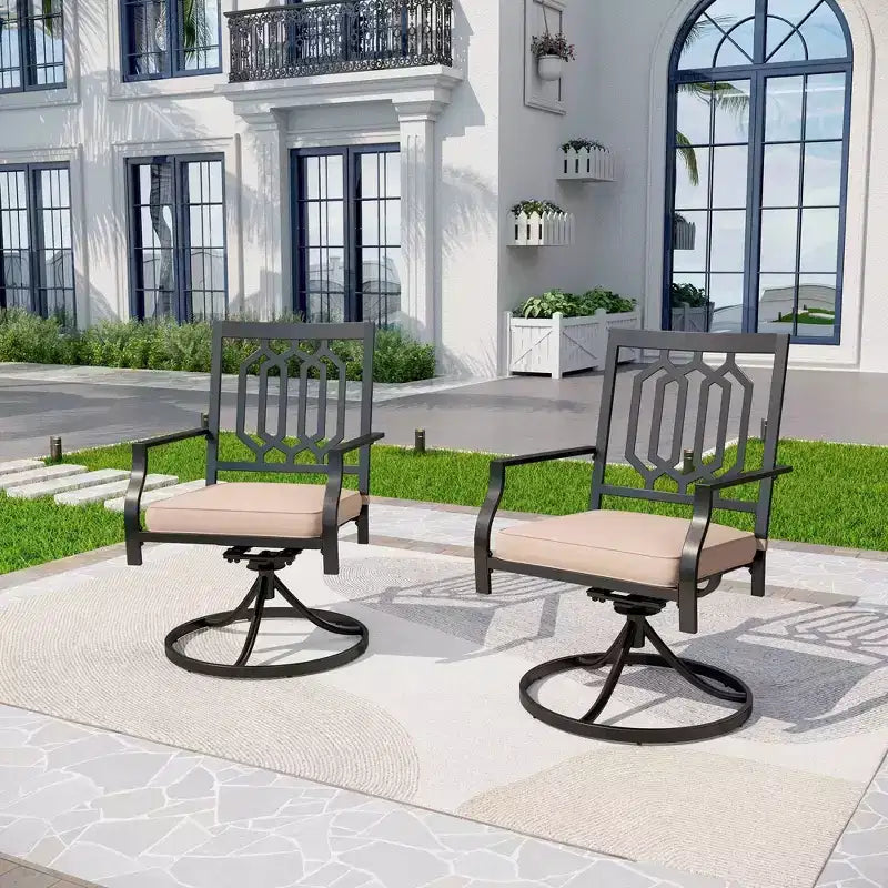 2pc Outdoor Metal Swivel Rocking Chairs with Cushions - Black - Capiva Designs