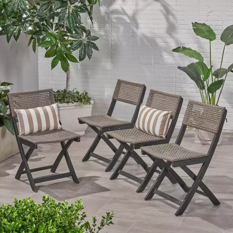 Christopher Knight Home - Set di 4 sedie da bistrò pieghevoli Hillside in legno di acacia grigio per patio