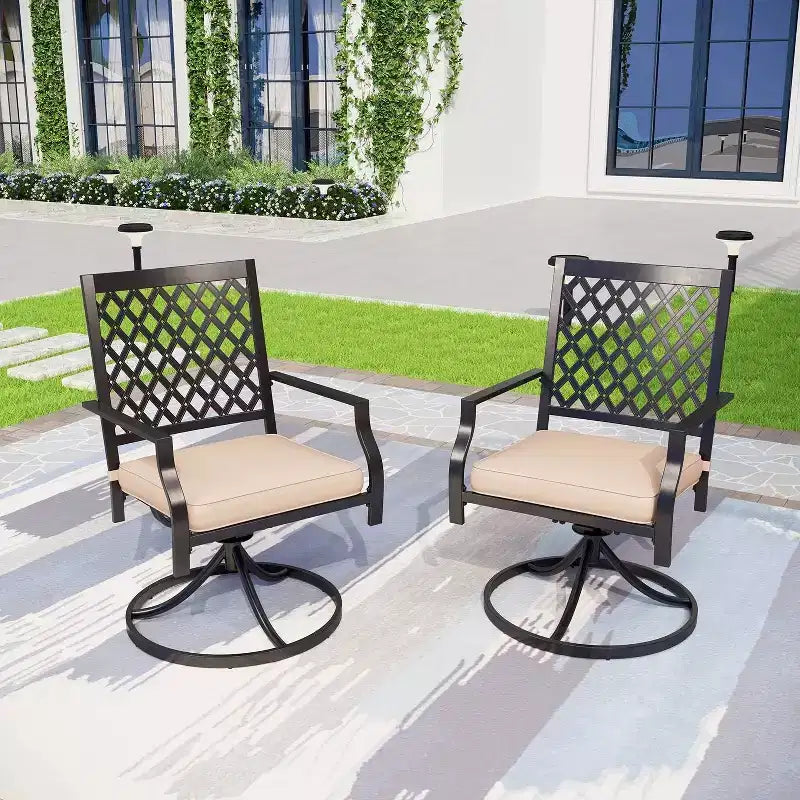 2pc Patio Swivel Rocker Chairs - Black - Captiva Designs: Outdoor Metal Furniture with Beige Cushions