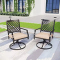 2pc Patio Swivel Rocker Chairs - Black - Captiva Designs: Outdoor Metal Furniture with Beige Cushions
