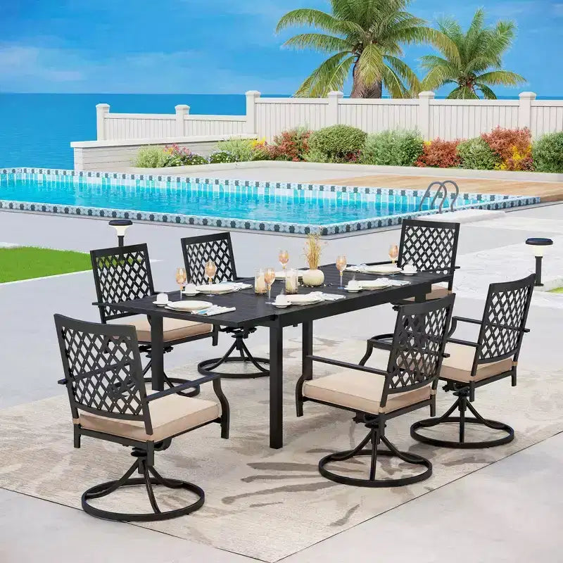 2 Sedie a dondolo girevoli da esterno - Nere - Captiva Designs: Mobili da esterno in metallo con cuscini beige