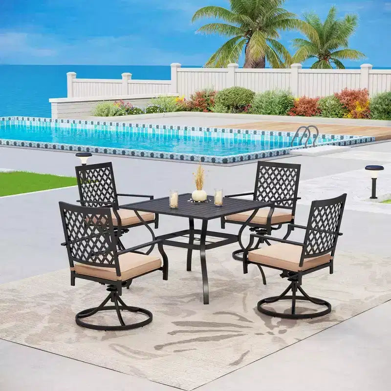 2 Sedie a dondolo girevoli da esterno - Nere - Captiva Designs: Mobili da esterno in metallo con cuscini beige