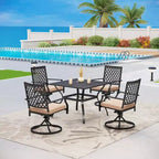 2 Sedie a dondolo girevoli da esterno - Nere - Captiva Designs: Mobili da esterno in metallo con cuscini beige