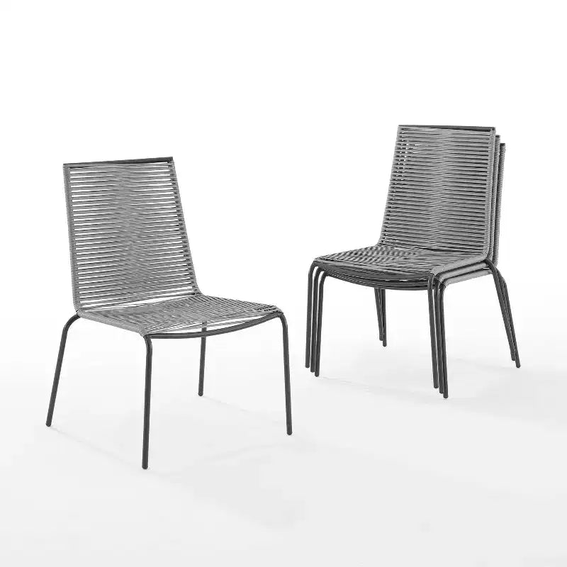Fenton 4pk Outdoor Wicker Stackable Chairs - Gray - Crosley: Resin, Powder-Coated, UV & Weather-Resistant, 250lb Capacity