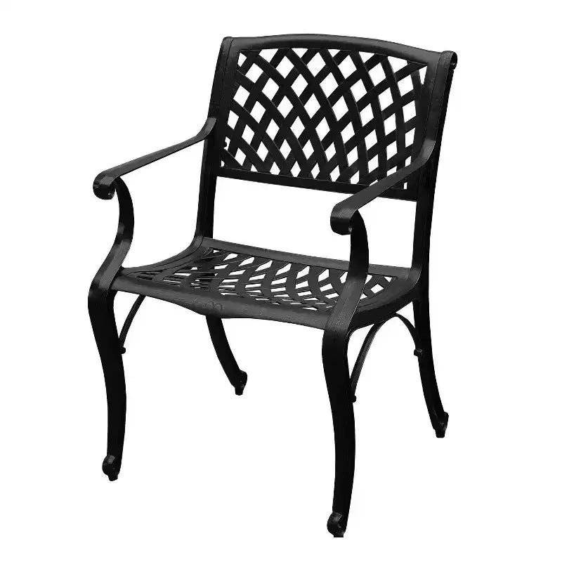 Sedia da pranzo moderna da esterno in alluminio pressofuso con rete - Nera - Oakland Living: Resistente alle intemperie, protetta dai raggi UV