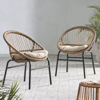 2 sedie da pranzo da esterno in vimini Whitten con cuscini: protezione UV, resistente alle intemperie - Christopher Knight Home