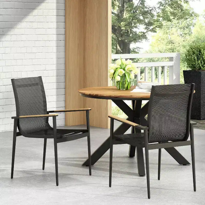Christopher Knight Home 2 sedie da pranzo per esterni Barrister in mesh e alluminio, nere/naturali