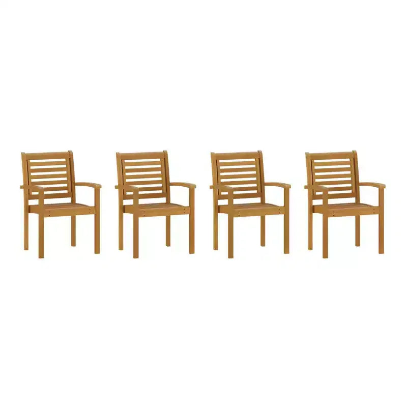 Amazonia Gruta 4pc Teak Finish Wood Outdoor Patio Dining Arm Chair Set