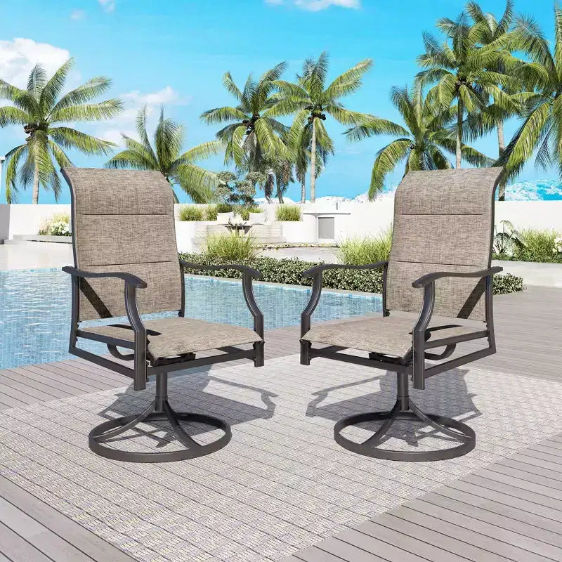 2pk Steel Patio 360 Swivel Padded Arm Chairs with Sling Seat & Back - Captiva Designs: Weather-Resistant, Rustproof Outdoor Furniture