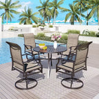 2 sedie da patio imbottite in acciaio con braccioli girevoli a 360° e seduta e schienale in tessuto a rete - Captiva Designs: Mobili da esterno resistenti alle intemperie e alla ruggine