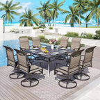 2 sedie da patio imbottite in acciaio con braccioli girevoli a 360° e seduta e schienale in tessuto a rete - Captiva Designs: Mobili da esterno resistenti alle intemperie e alla ruggine