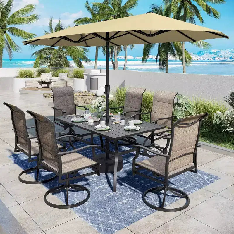 2 sedie da patio imbottite in acciaio con braccioli girevoli a 360° e seduta e schienale in tessuto a rete - Captiva Designs: Mobili da esterno resistenti alle intemperie e alla ruggine