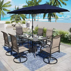 2 sedie da patio imbottite in acciaio con braccioli girevoli a 360° e seduta e schienale in tessuto a rete - Captiva Designs: Mobili da esterno resistenti alle intemperie e alla ruggine