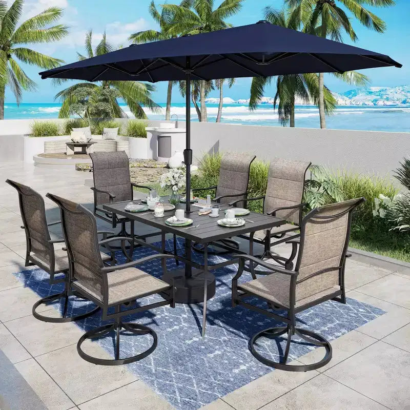 2 sedie da patio imbottite in acciaio con braccioli girevoli a 360° e seduta e schienale in tessuto a rete - Captiva Designs: Mobili da esterno resistenti alle intemperie e alla ruggine