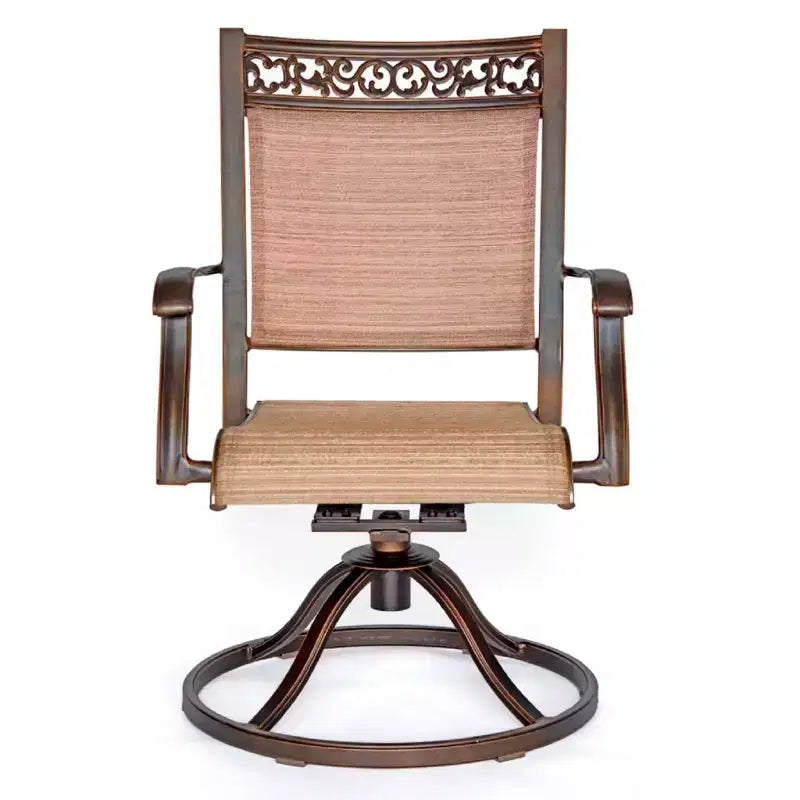 Aluminum Sling Swivel Rocker Chair - Tan - WELLFOR: Cast Aluminum, UV-Resistant, 2-Pack Patio Dining Chairs