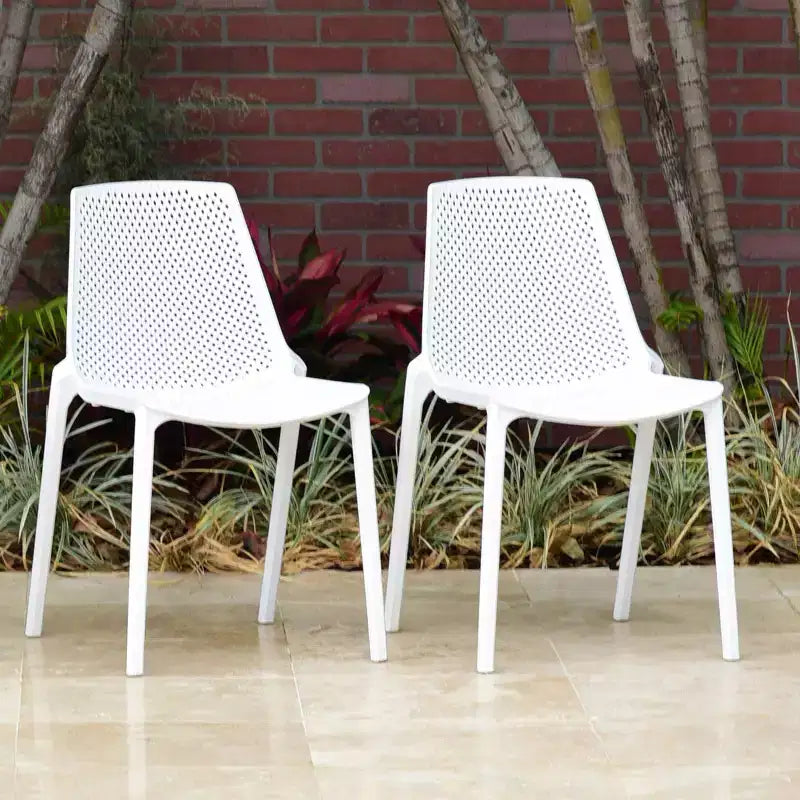 Amazonia 2 pezzi Sedie da pranzo per esterni Malaga Senza braccioli Bianco: Mobili in resina, Design impilabile