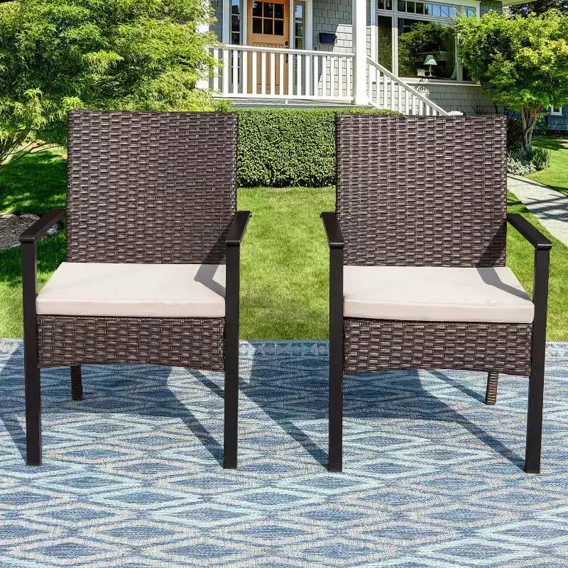 2pk Outdoor Wicker Arm Chairs - Captiva Designs: Powder-Coated Steel Frame, Weather-Resistant