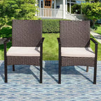 2pk Outdoor Wicker Arm Chairs - Captiva Designs: Powder-Coated Steel Frame, Weather-Resistant