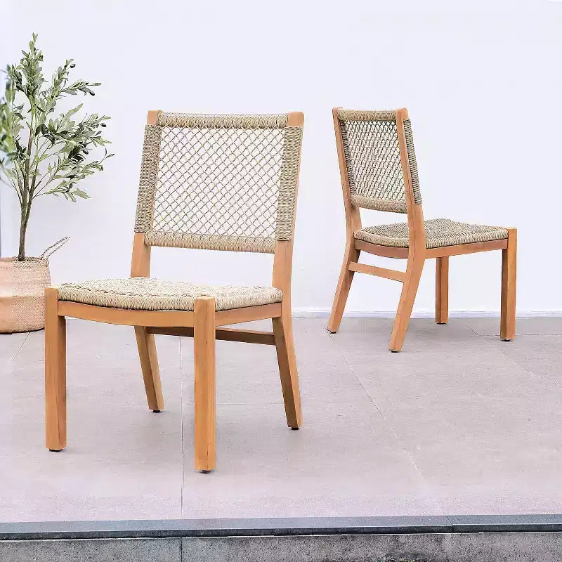 Sonoma Lane Eola 2pc Teak Outdoor Dining Chairs Honey Twist Wicker - Weather-Resistant, Armless Design