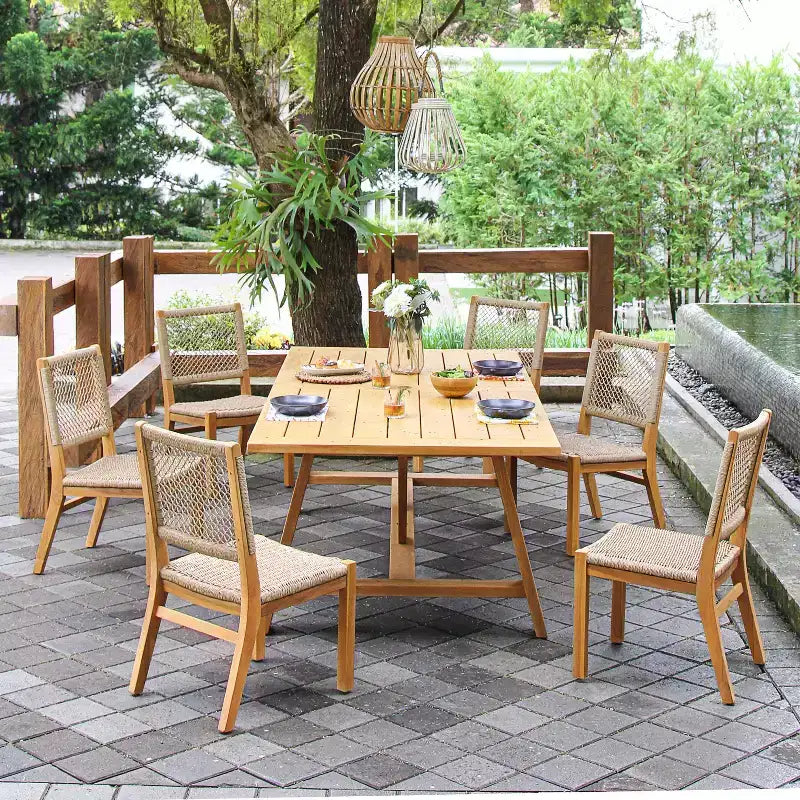 Sedie da pranzo per esterni Sonoma Lane Eola 2pz in teak, vimini Honey Twist - Resistenti agli agenti atmosferici, senza braccioli