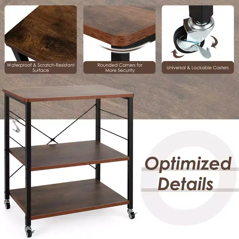 Scaffale da Cucina a 3 Livelli Costway, Carrello per Forno a Microonde con Gancio