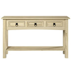 Tavolo Consolle Rustico in Pino Massiccio per Ingresso, Bianco Decapato / Marrone Antico / Grigio Decapato / Non Verniciato, 3 Cassetti
