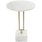 Tavolino d'appoggio/laterale geometrico in marmo con base rettangolare in metallo dorato - Bianco